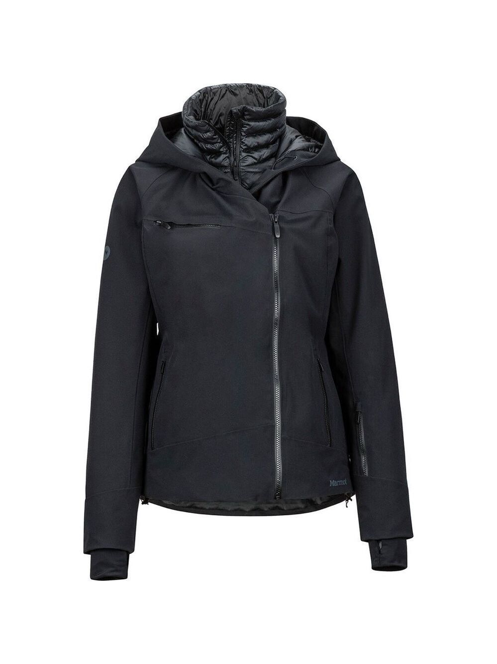 Marmot Women’s Moritz Hooded Insulated Ski Jacket Black Double Zipper S